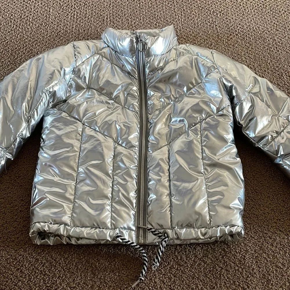Central Park West Kid Girls Silver Puffer Jacket